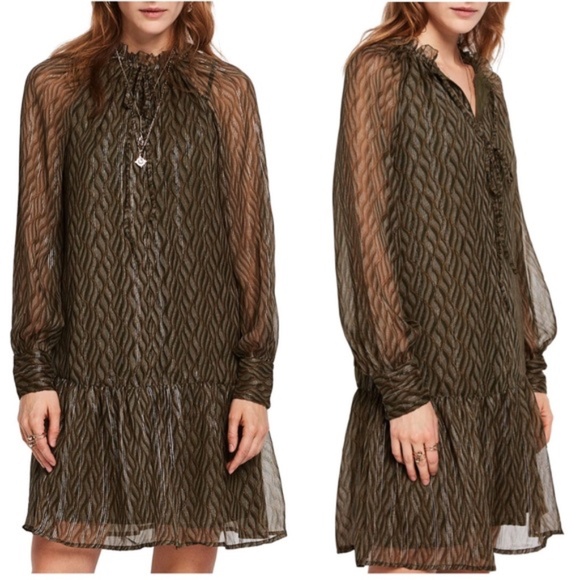 Scotch & Soda Green and Metallic Ruffle Hem Dress Size Women’s Large - Picture 1 of 9